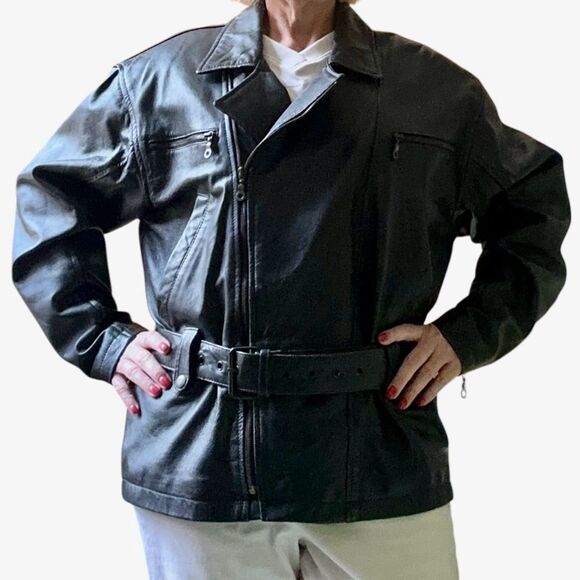Vintage Boutique Europa Womens Full Leather Moto Jacket. Black, Size 6 Oversized - Picture 3 of 8